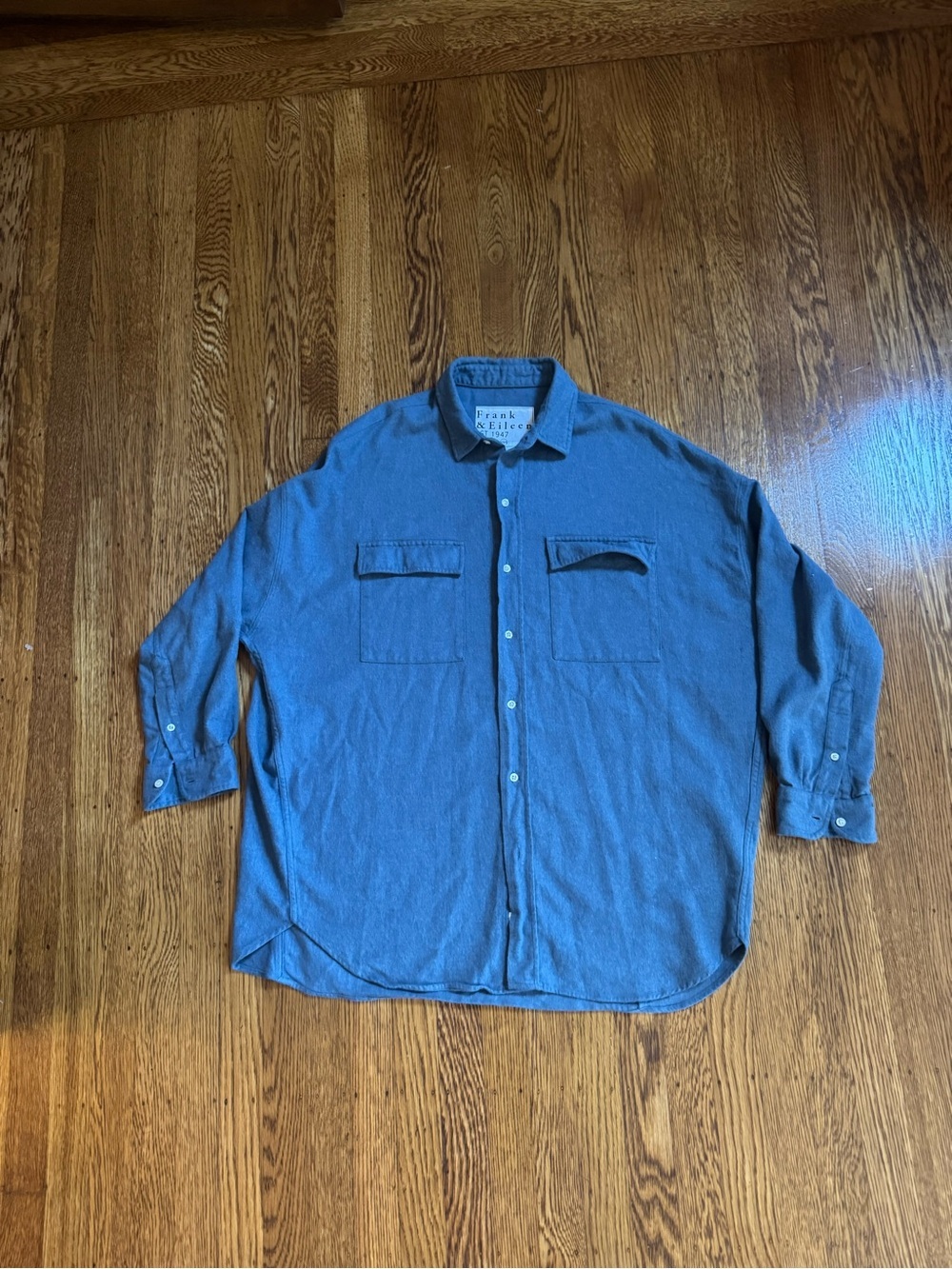 Frank & Eileen McLoghlin Blue Flannel Button Up Shirt XS Oversized Italian Made